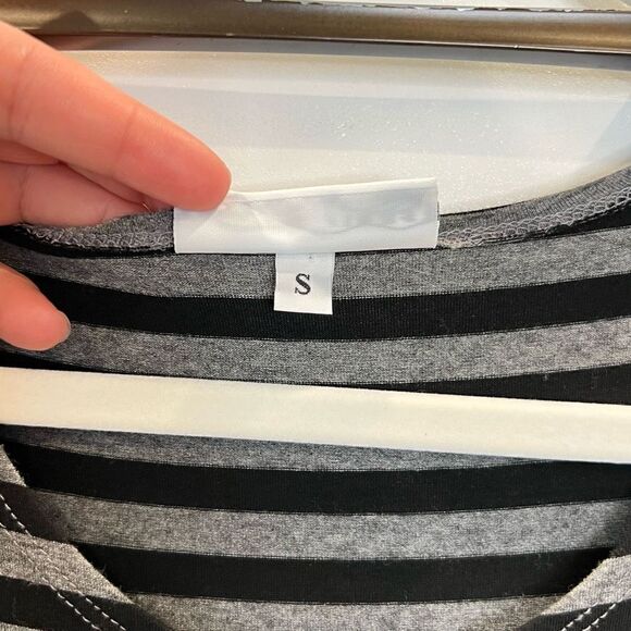 Bryn Walker Women’s Small Viscose Striped Black Grey Midi Dress 3/4 Sleeve - Picture 8 of 11